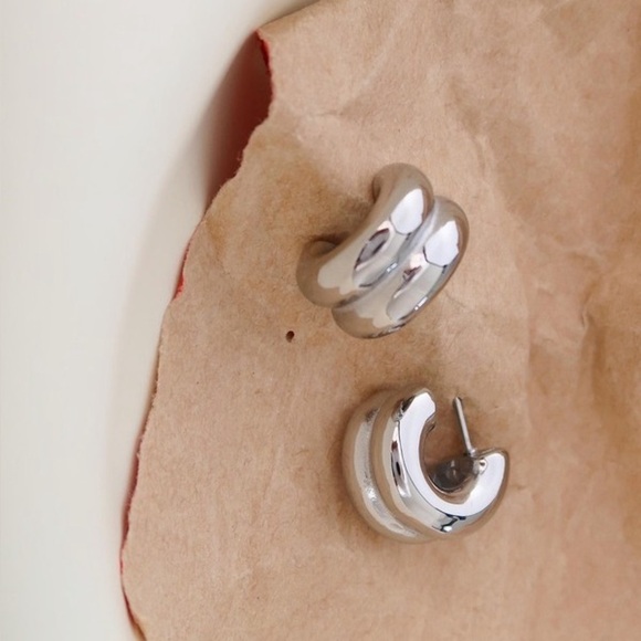Double C Hoop Earrings - Silver - Picture 2 of 4